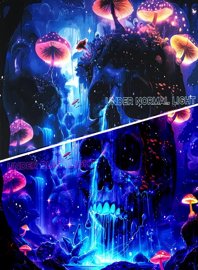 TUGCAY Blacklight Mushroom Skull Tapestry Skeleton Tapestry UV Reactive Waterfall Landscape Tapestries Glow in the Dark Horror Forest Tree Plant Wall Decor for Bedroom Living Room 51.2 x 59.1 inches - Image 4